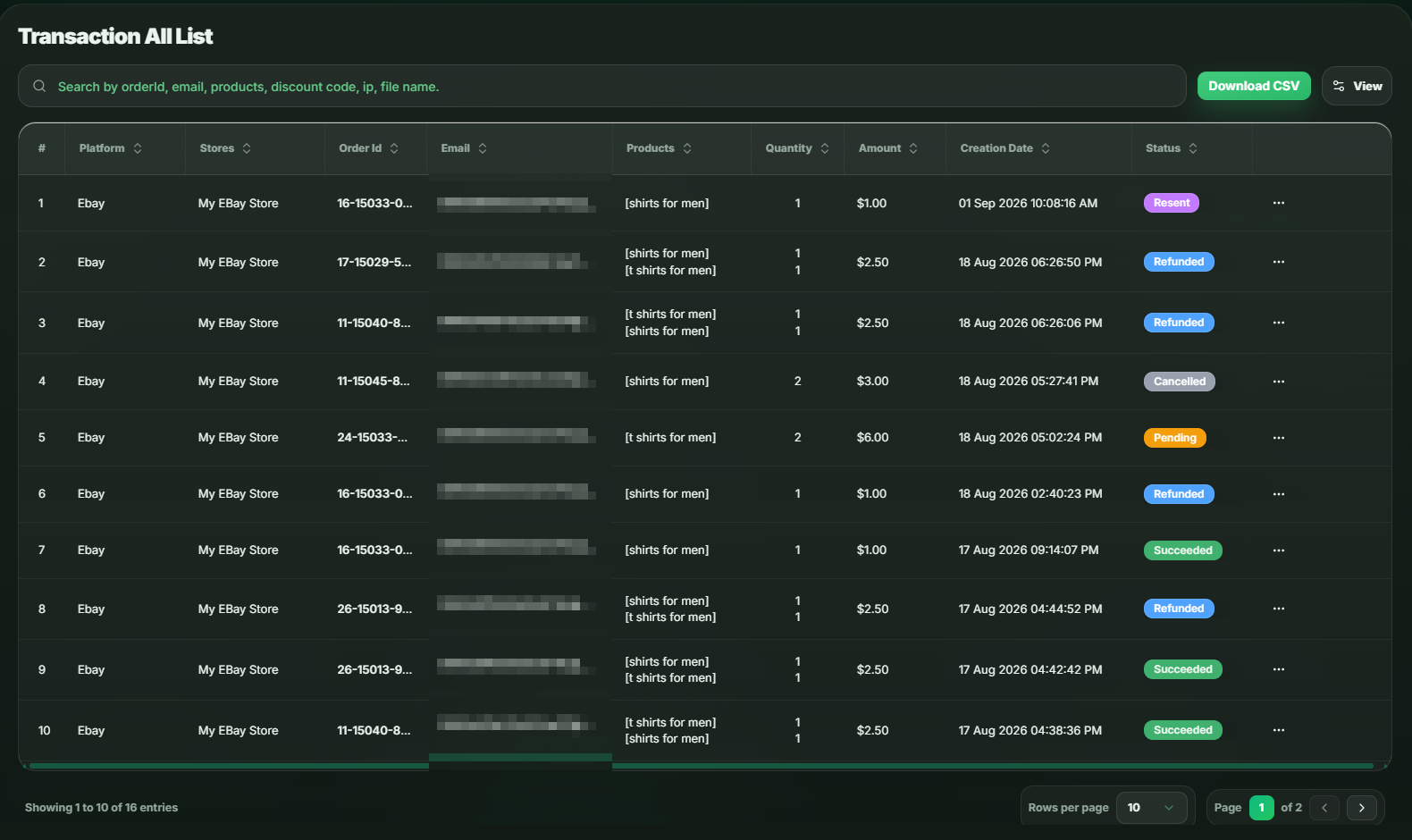 eBay transactions in ezdzsend