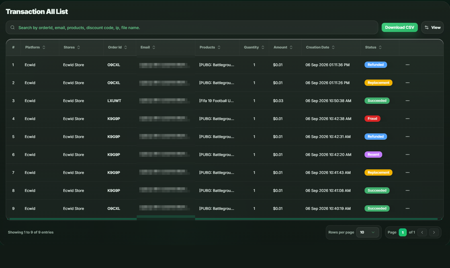 Ecwid transactions in ezdzsend